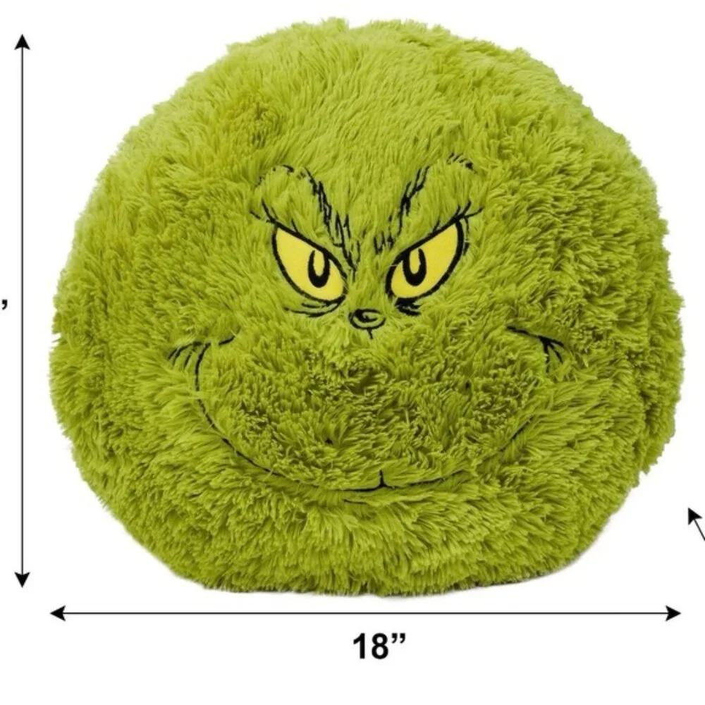 Grinch 16 Inch Furry Round Pillow with Embroidered Face
